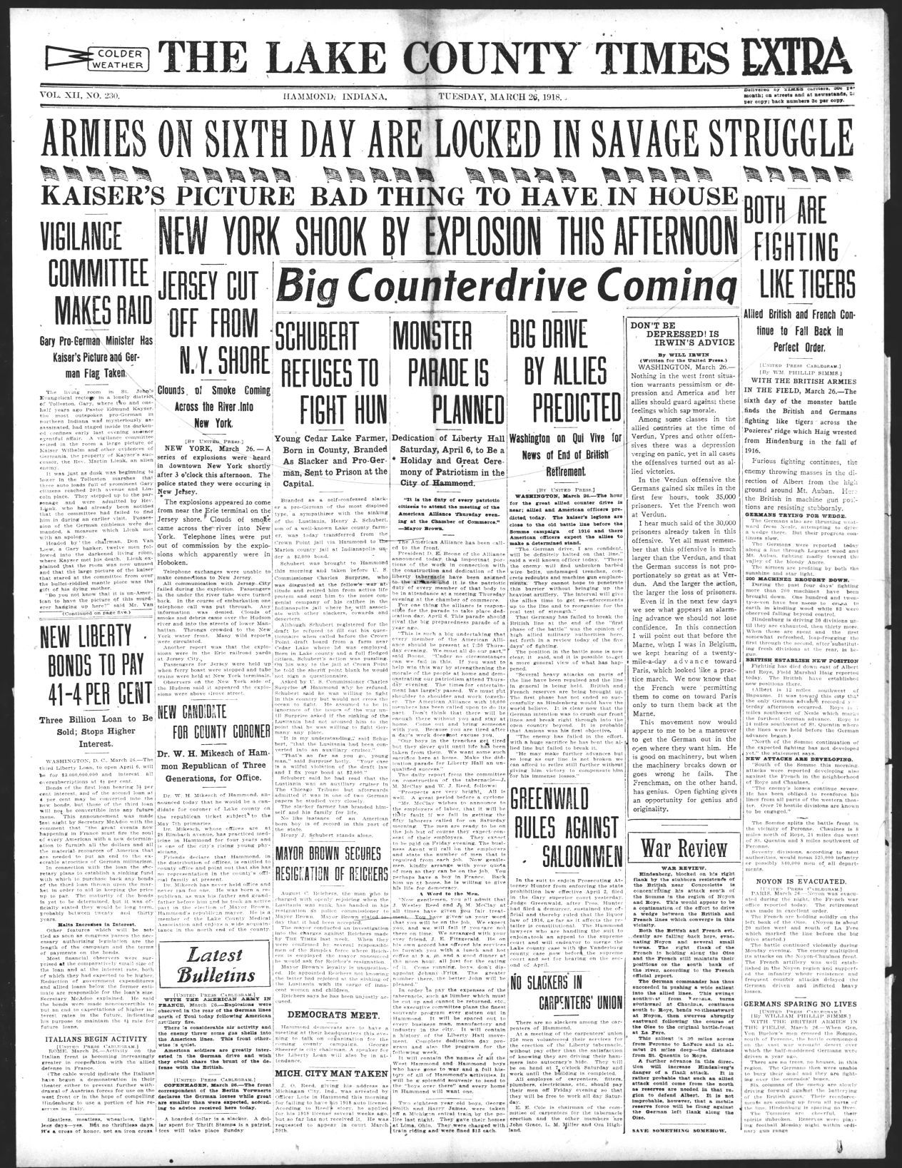 March 26, 1918: Kaiser's Picture Bad Thing To Have In House